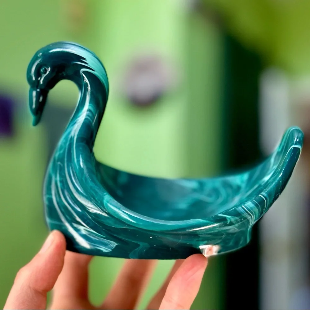 Vintage Turquoise Green Swan Retro Cottagecore Farmhouse Soap Bar Holder Dish - Picture 1 of 11